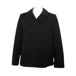 J. Jill Jacquard Black Jacquard Velour Blazer, Floral Pattern Women's Size 8